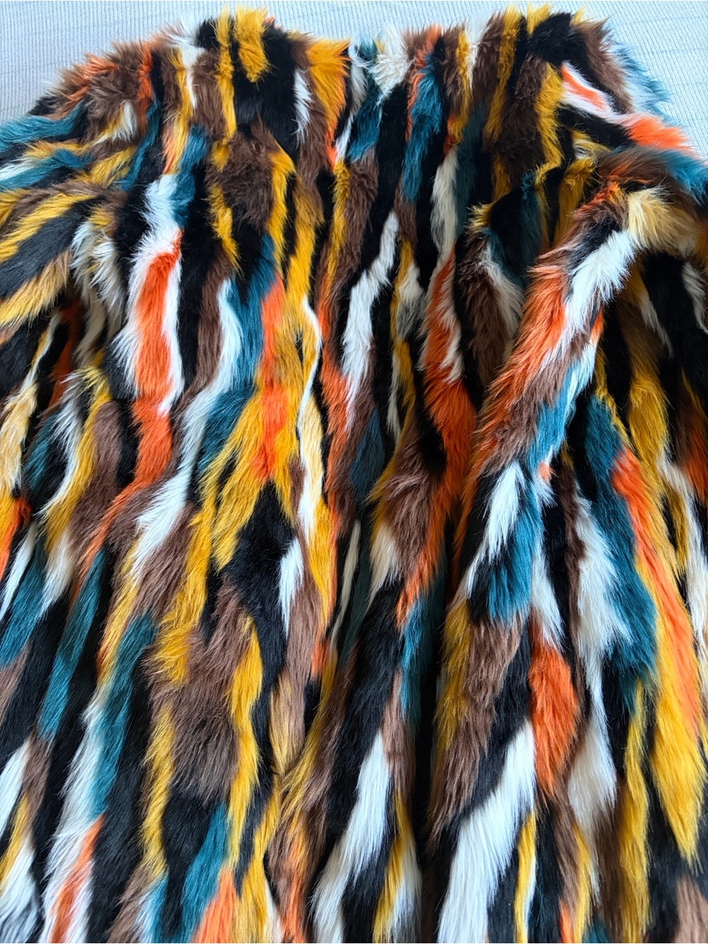 Multicolor Faux Fur Coat - Bold Stripe Pattern